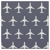 Weißes Muster des E175-Jet-Flugzeugs auf Navy Blue Stoff (Nahaufnahme)