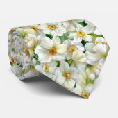 Weißes Narzissen-Blumenmuster Krawatte (Gerollt)