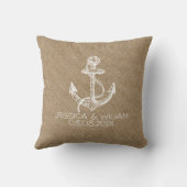 Weißes Nautikeckchen Beige Leinenprint Kissen (Rückseite)