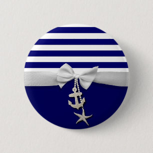 Weißes nautischband u. Charme des blauen Streifen Button