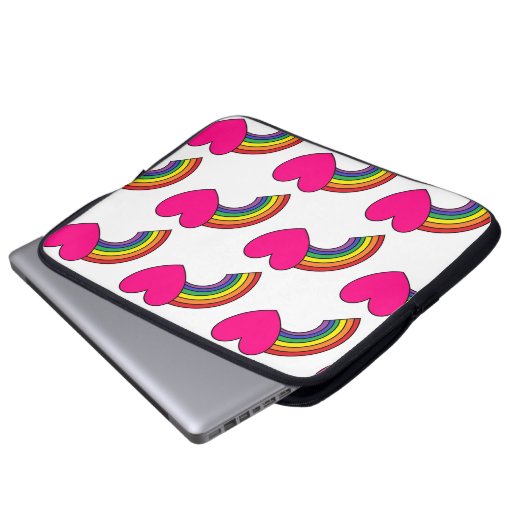Weißes Notebook mit rosa Herz und Regenbogen Laptopschutzhülle (Vorne Knopf)