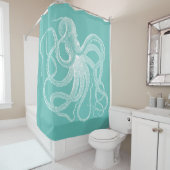 Weißes Oktopus nautische Abbildung auf blau-grün Duschvorhang (Beispiel)