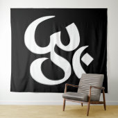 Weißes Om-Symbol auf schwarz Wandteppich (Beispiel (Horizontal))