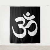 Weißes Om-Symbol auf schwarz Wandteppich (Vorderseite)