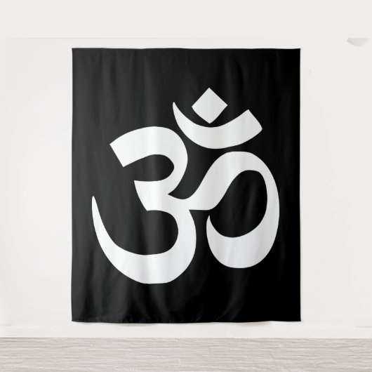 Weißes Om-Symbol auf schwarz Wandteppich (Vorderseite)