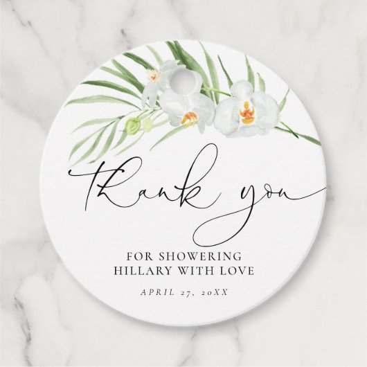 Weißes Orchid-Brautparty Geschenkanhänger (Vorderseite)