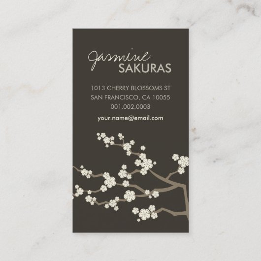 Weißes orientalische Kirschblüten-elegantes Chic Visitenkarte (Vorderseite)