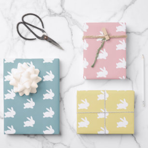 Weißes Osterhase-Muster in Pastellfarben Geschenkpapier Set