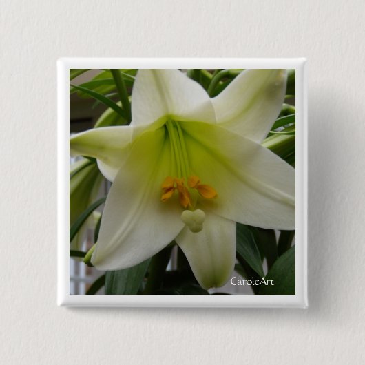 Weißes "Ostern" Lilien-Button Button (Vorderseite)