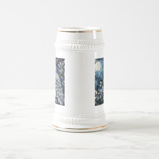 Weißes Owl am Zweig im Mondlicht Personalisiert Bierglas (Mittel)