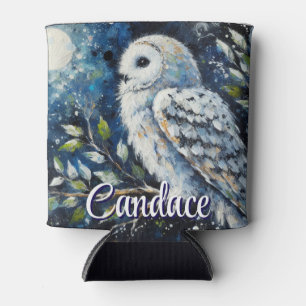Weißes Owl am Zweig im Mondlicht Personalisiert Dosenkühler