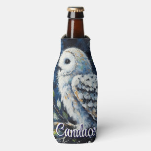 Weißes Owl am Zweig im Mondlicht Personalisiert Flaschenkühler