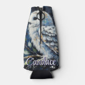 Weißes Owl am Zweig im Mondlicht Personalisiert Flaschenkühler (Rückseite)