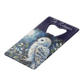Weißes Owl am Zweig im Mondlicht Personalisiert Geldbeutel Flaschenöffner (Rückseite Schrägansicht)