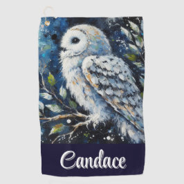 Weißes Owl am Zweig im Mondlicht Personalisiert Golfhandtuch