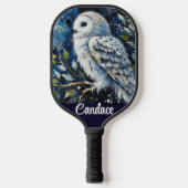 Weißes Owl am Zweig im Mondlicht Personalisiert Pickleball Schläger (Vorderseite)