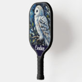 Weißes Owl am Zweig im Mondlicht Personalisiert Pickleball Schläger (Links)