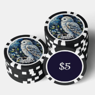 Weißes Owl am Zweig im Mondlicht Personalisiert Pokerchips