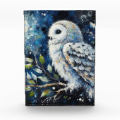 Weißes Owl am Zweig in der Mondlichtmalerei Fotoblock (Vorderseite)