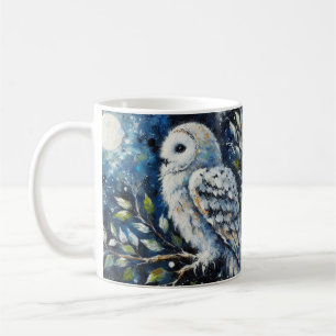 Weißes Owl am Zweig in der Mondlichtmalerei Kaffeetasse