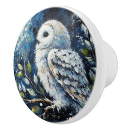 Weißes Owl am Zweig in der Mondlichtmalerei Keramikknauf