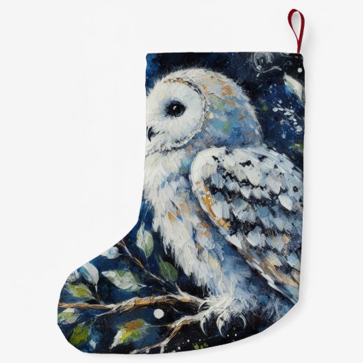Weißes Owl am Zweig in der Mondlichtmalerei Kleiner Weihnachtsstrumpf (Rückseite)