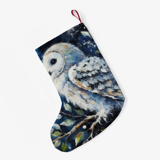 Weißes Owl am Zweig in der Mondlichtmalerei Kleiner Weihnachtsstrumpf (Rückseite (Hängend))