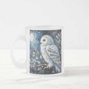 Weißes Owl am Zweig in der Mondlichtmalerei Mattglastasse