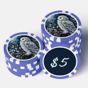 Weißes Owl am Zweig in der Mondlichtmalerei Pokerchips