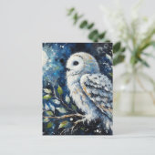 Weißes Owl am Zweig in der Mondlichtmalerei Postkarte (Stehend Vorderseite)
