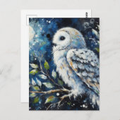Weißes Owl am Zweig in der Mondlichtmalerei Postkarte (Vorne/Hinten)