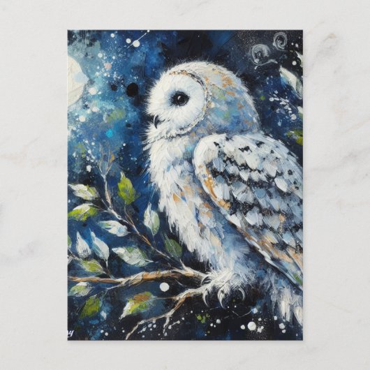 Weißes Owl am Zweig in der Mondlichtmalerei Postkarte (Vorderseite)