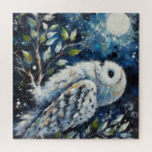 Weißes Owl am Zweig in der Mondlichtmalerei Puzzle (Horizontal)