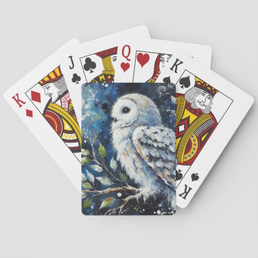 Weißes Owl am Zweig in der Mondlichtmalerei Spielkarten (Rückseite)
