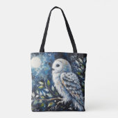 Weißes Owl am Zweig in der Mondlichtmalerei Tasche (Rückseite)