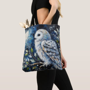 Weißes Owl am Zweig in der Mondlichtmalerei Tasche