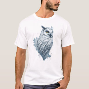 Weißes Owl Aquarellmalerei T-Shirt
