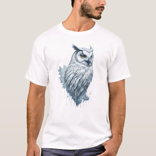 Weißes Owl Aquarellmalerei T-Shirt (Vorderseite)