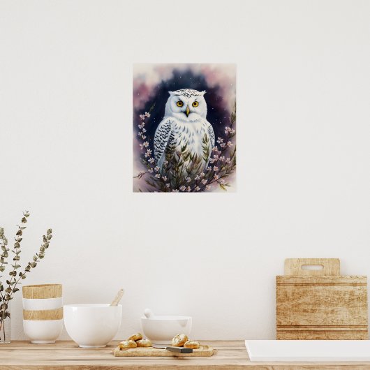 Weißes Owl-Blumenportrait Poster (Küche)