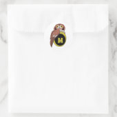 Weißes Owl Monogramm Runder Aufkleber (Tasche)