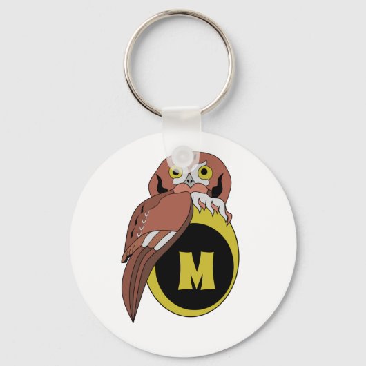 Weißes Owl Monogramm Schlüsselanhänger (Vorderseite)