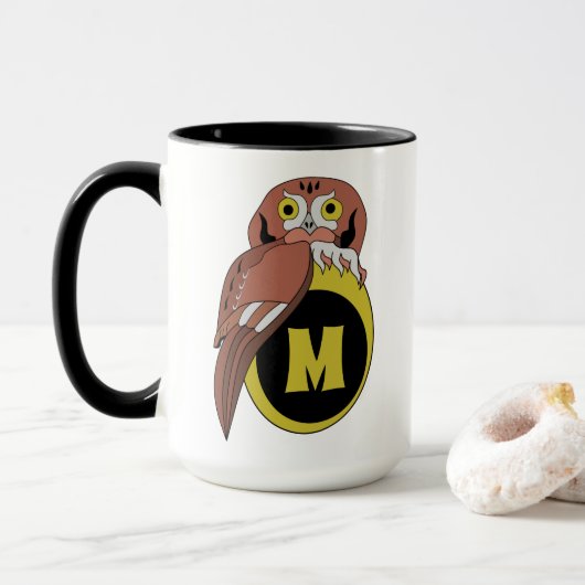 Weißes Owl Monogramm Tasse (Mit Donut)