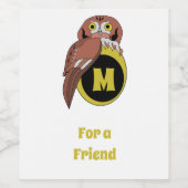 Weißes Owl Monogramm Weinetikett (Einzelnes Label)