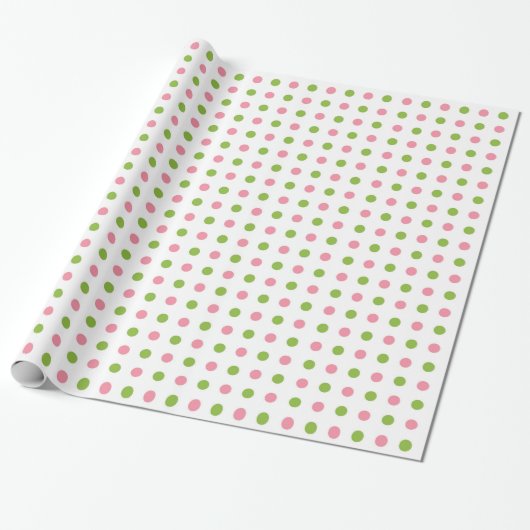Weißes Packpapier-kleine rosa und grüne Punkte Geschenkpapier (Ungerollt)