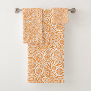 Weißes Paisley-Muster auf orangefarbenem Hintergru Badhandtuch Set