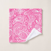 Weißes Paisley-Muster im rosa Hintergrund Badhandtuch Set (Waschlappen)