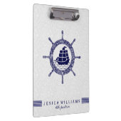 Weißes Paisley- und Navy-Blue-Wasserschiff-Rad Klemmbrett (Rechts)