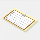 Weißes Papier mit brauner Zwischenablage, Checklis Post-it Klebezettel (angewinkelt)