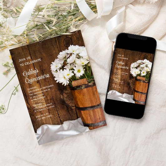 Weißes Party aus Holz Quinceañera Einladung