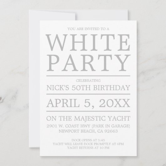 Weißes Party Einladung (Vorderseite)